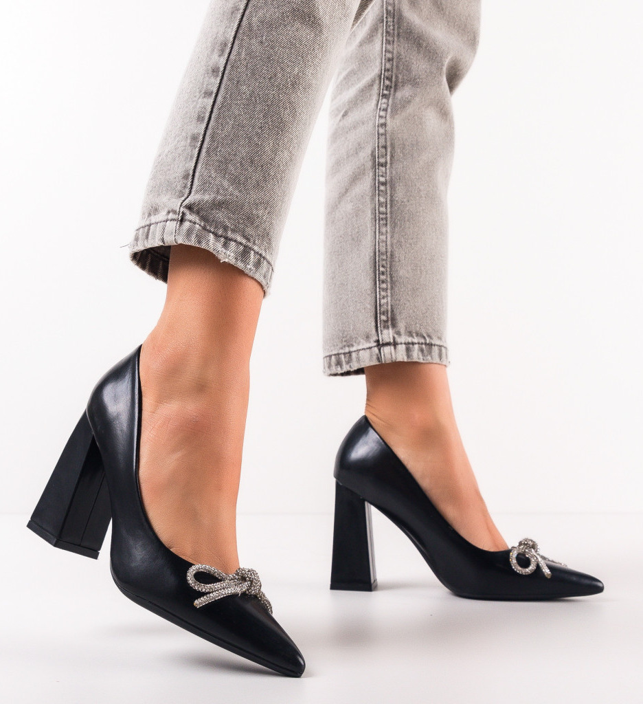 Pantofi Dark Negri Eleganți cu Toc - Stil Refined - imagine 3