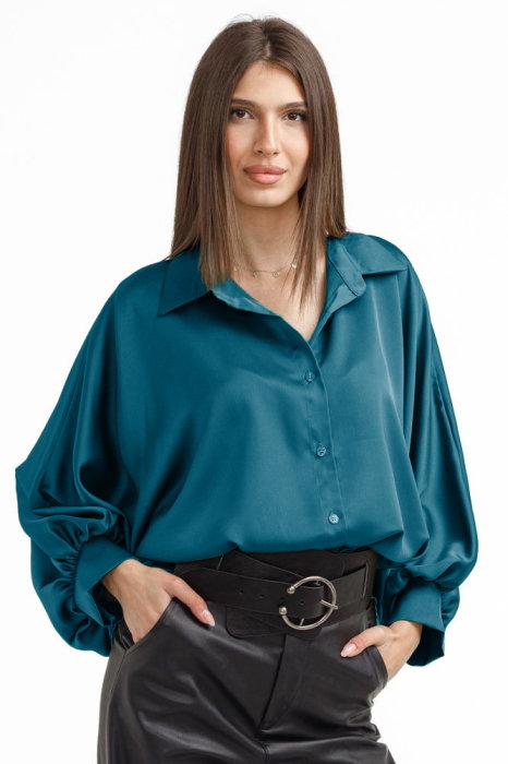 Cămașă Eleganță Satin Turcoaz Shopika