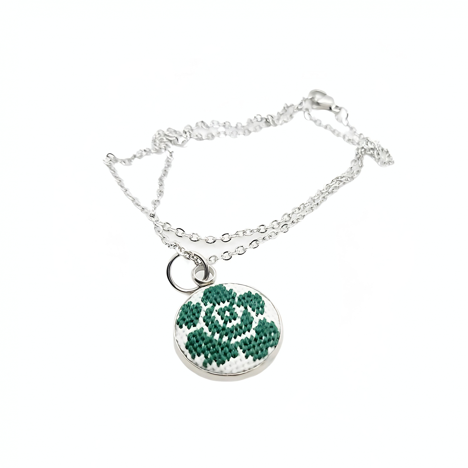 Colier inox cu broderie model floral   trandafir   Verde
