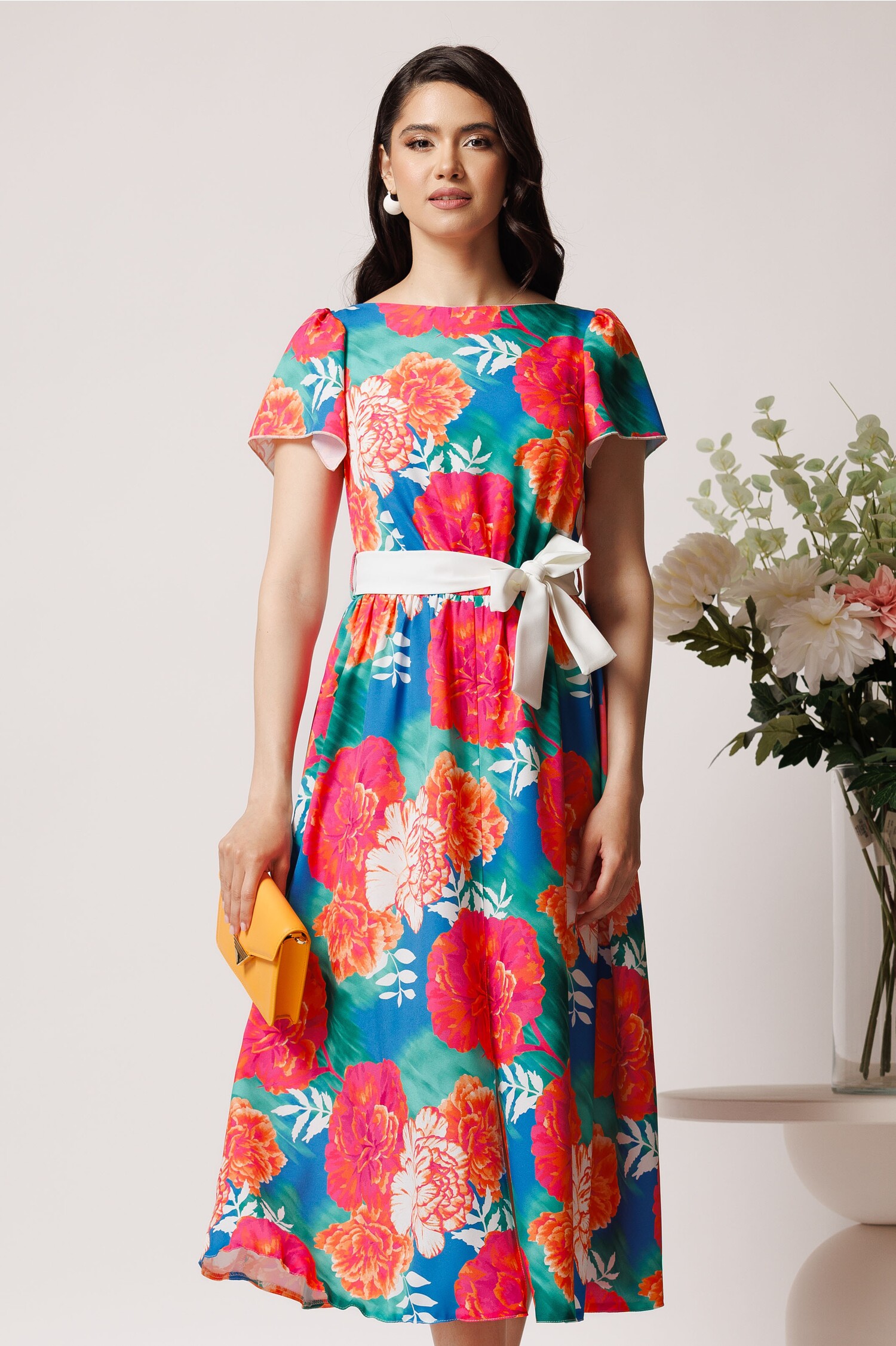 Rochie turcoaz voal floral - elegantă cununie civilă