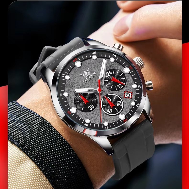 Ceas Olevs CS1939 Barbatesc Silicon Gri - imagine 2