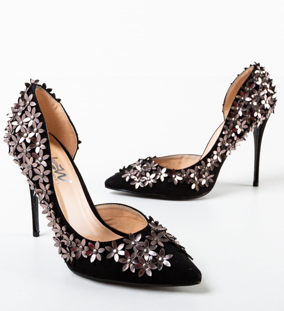 Pantofi Flowers Negri - Eleganță și Stil - imagine 5