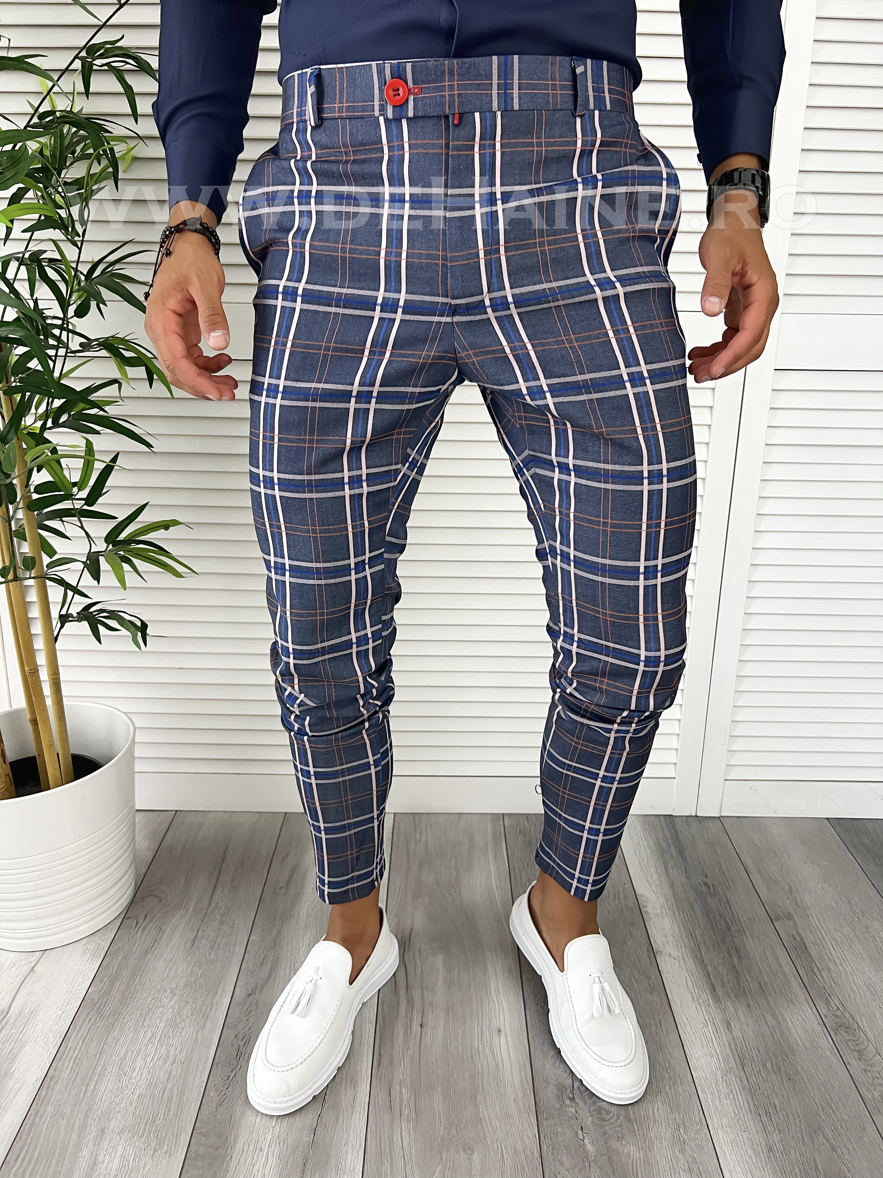Pantaloni Eleganti Barbati Bleumarin Carouri