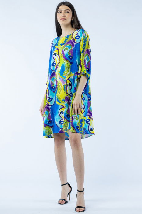 Rochie Vascoza Shopika Imprimeu Albastru - imagine 1