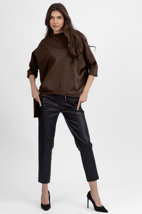 Bluza maro Shopika | Design asimetric elegant