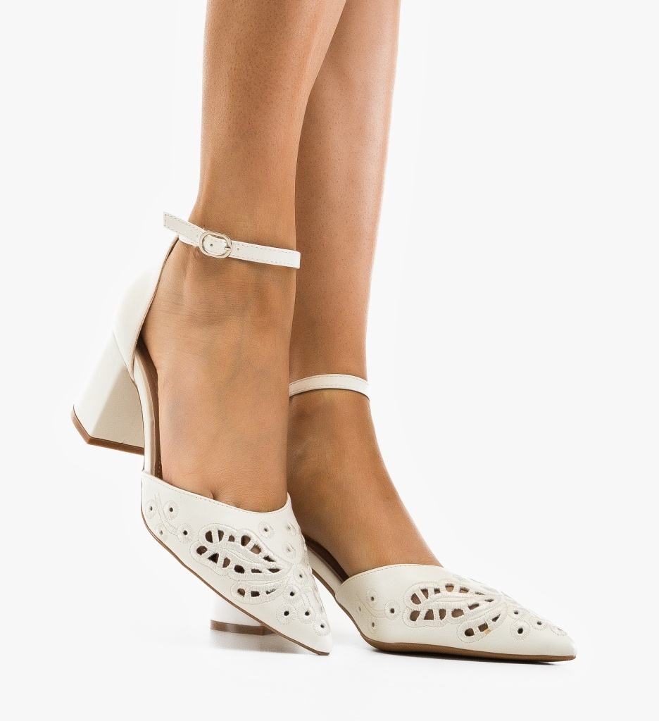 Pantofi cu Toc Hahey Albi Eleganți - imagine 2