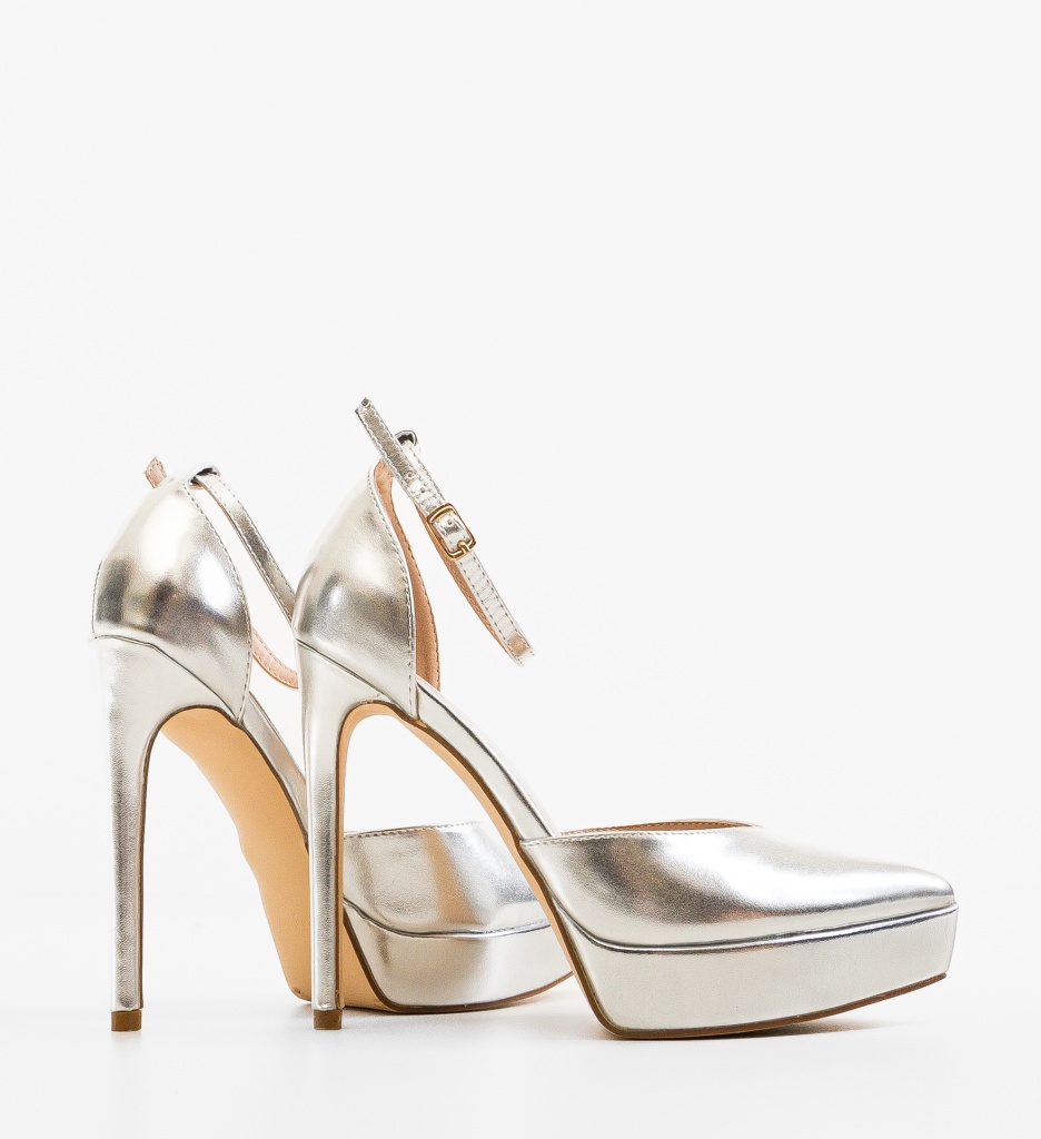 Pantofi Rada Argintii Eleganți cu Toc - imagine 5