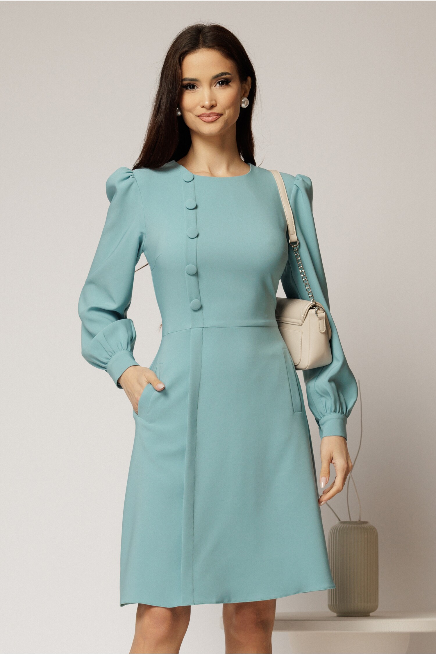 Rochie DY Fashion Bleu Scurtă Office cu Nasturi