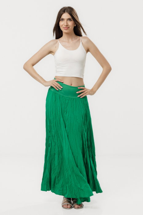 Fustă lungă sifonată verde, 15 clini | Shopika