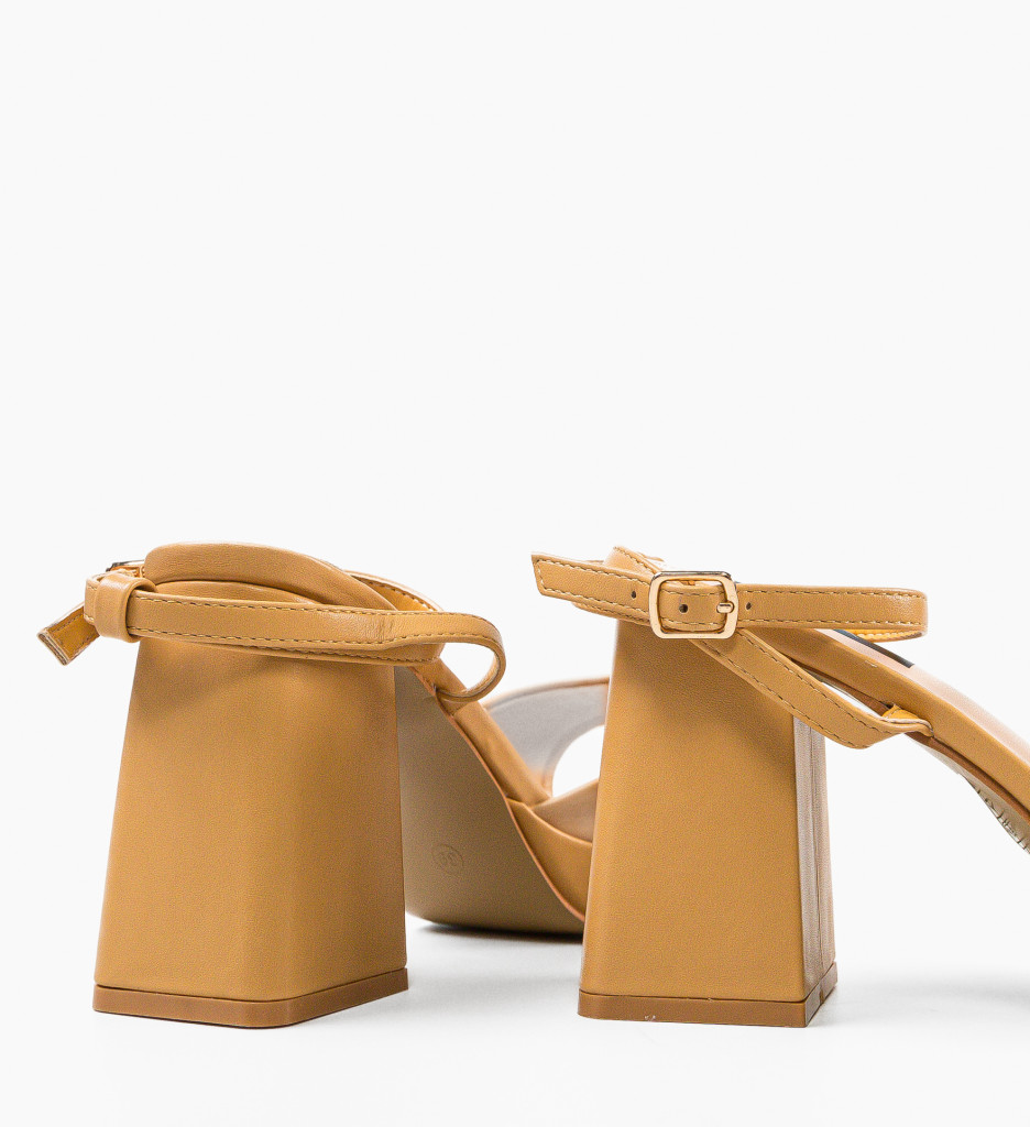 Sandale Dama cu Toc Flaviana Camel - Elegante - imagine 8