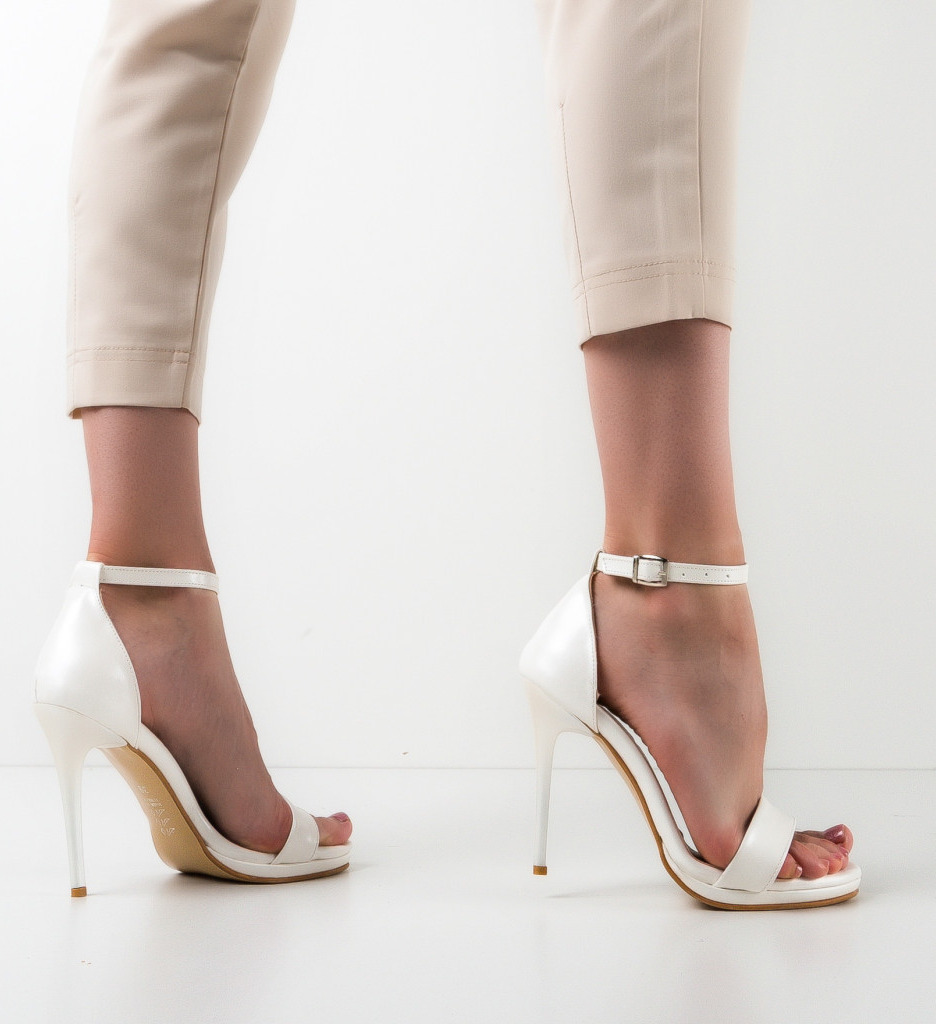 Sandale Bampir Albe cu Toc Elegante - imagine 2