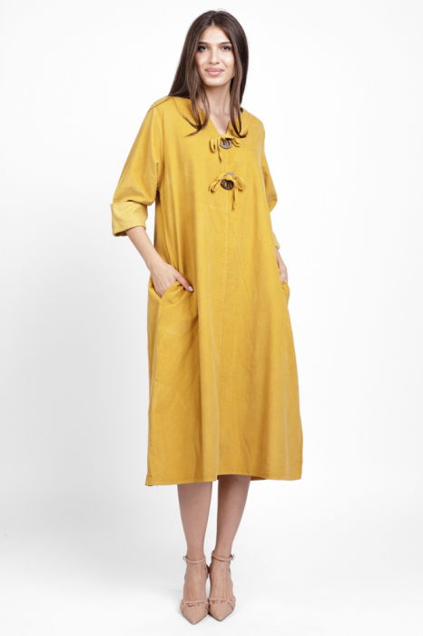 Rochie Catifea Shopika Galben Mustar | Stil Eleganță