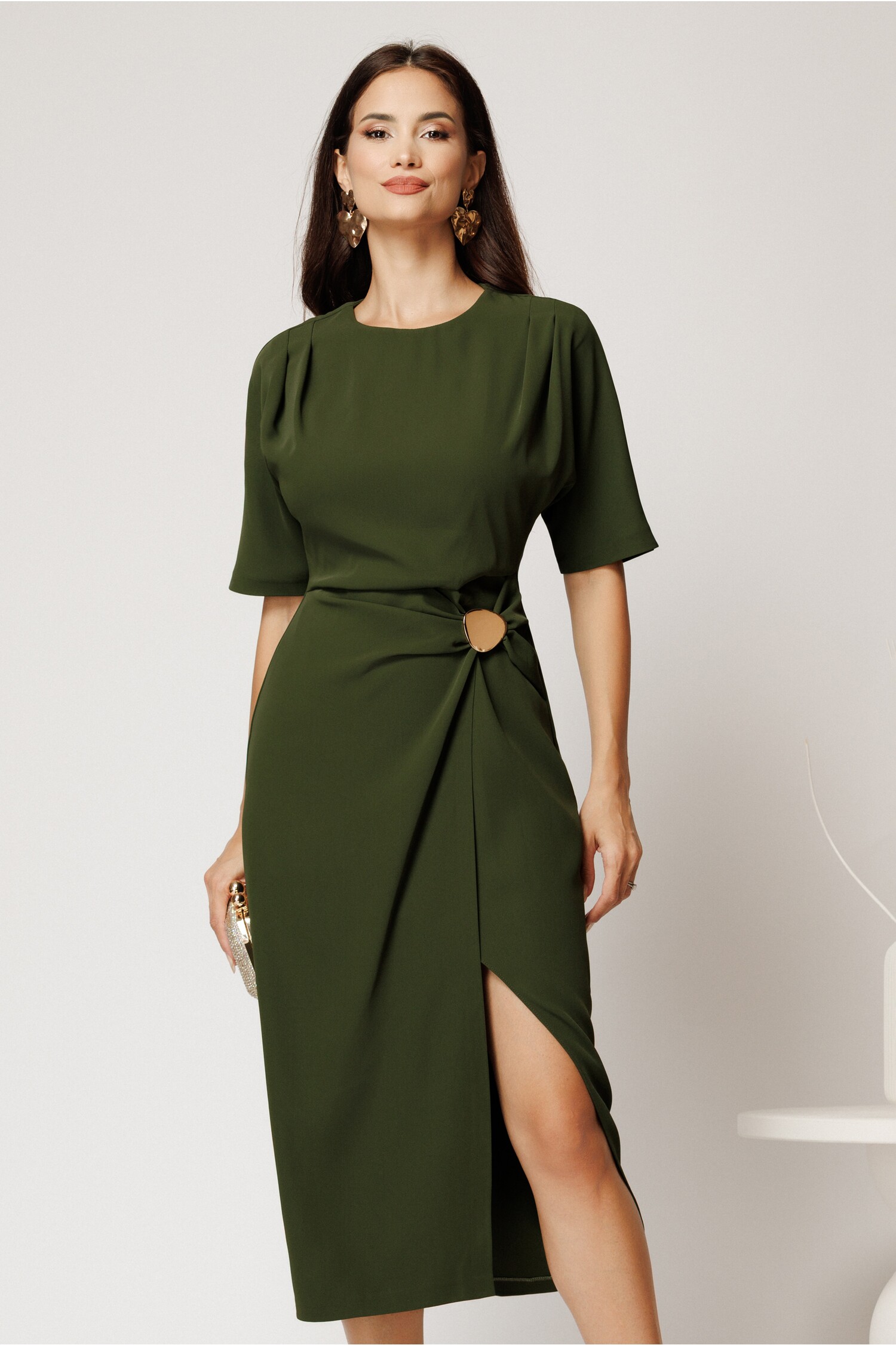 Rochie Midi Kaki Elegantă pentru Cununie Civilă