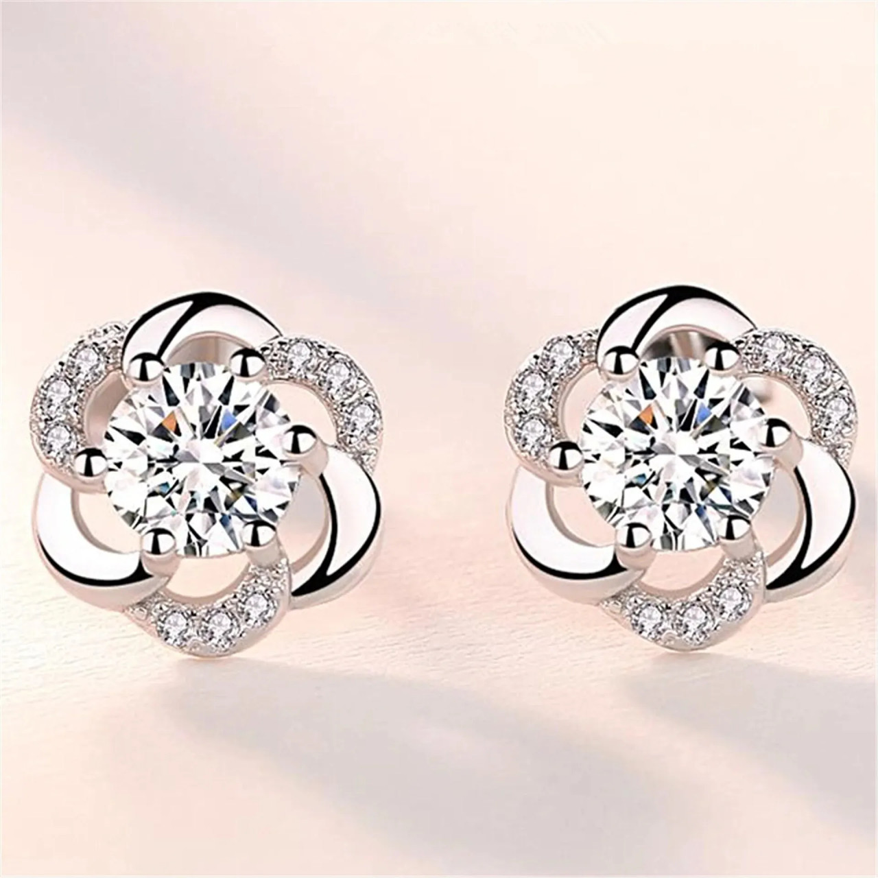 Cercei argint 925 floare cu zirconiu, placati rodiu Amanda - imagine 3