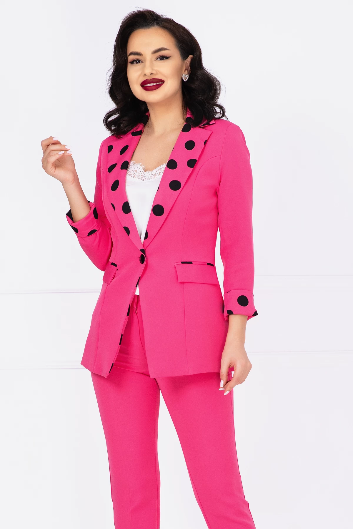 Sacou Office Fuchsia cu Revere cu Buline - Inpuff