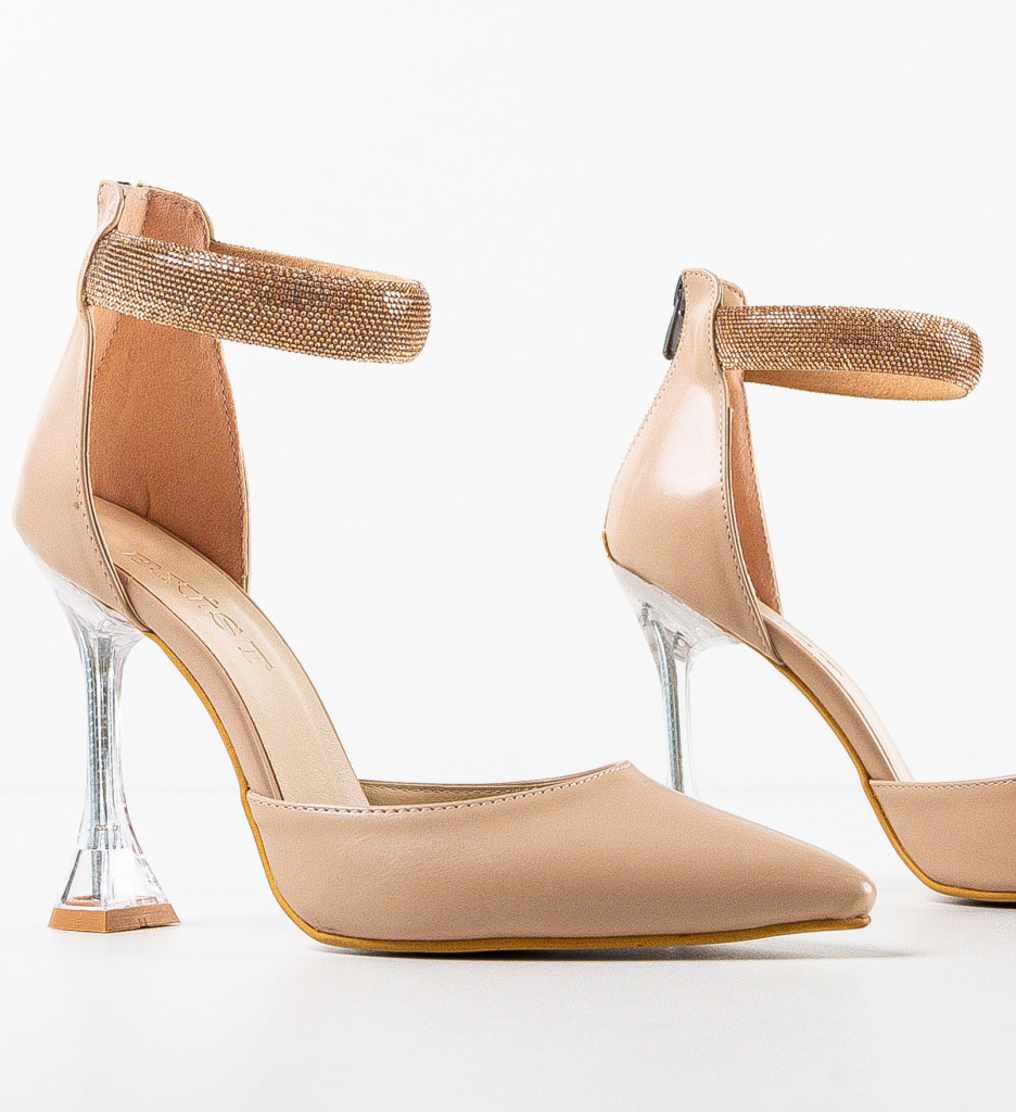 Pantofi dama Romina Bej cu toc elegant - imagine 5