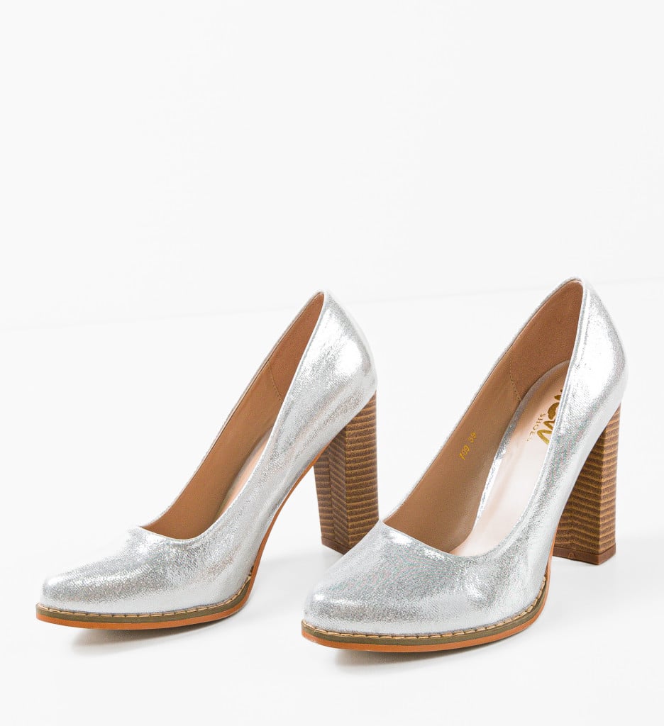 Pantofi Sulfo Argintii Eleganți cu Toc - imagine 8