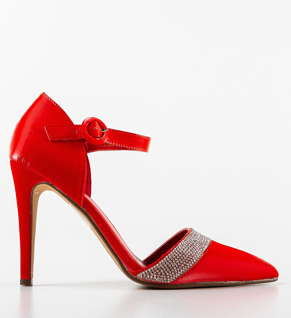 Pantofi Dama Sidra Rosii cu Toc Elegant - imagine 4