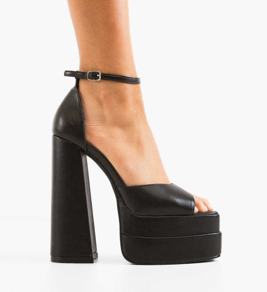 Sandale Gail Negre Elegante cu Toc - imagine 6