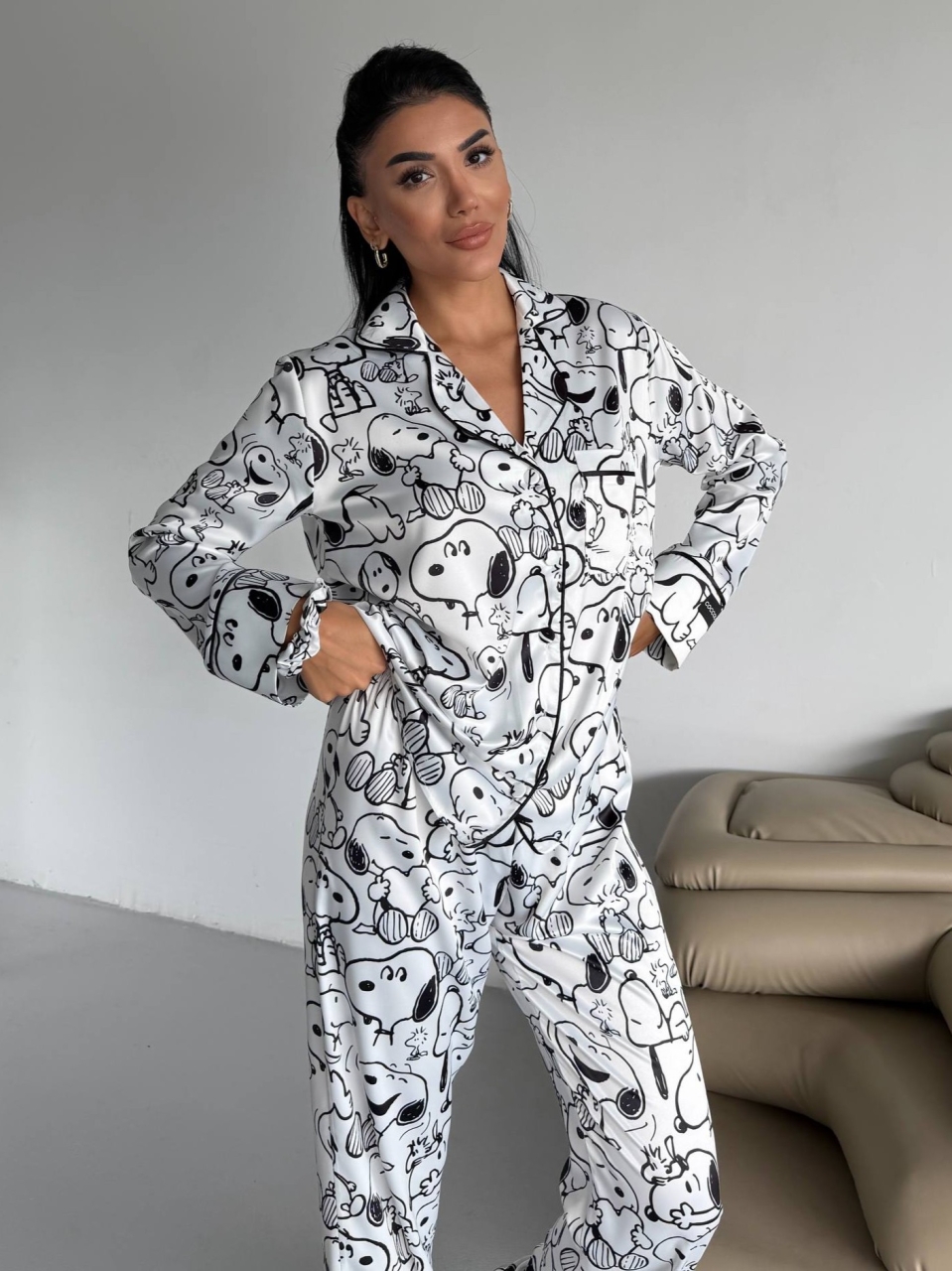Set Pijama Dama Snoopy cu Nasturi - Delis - imagine 2