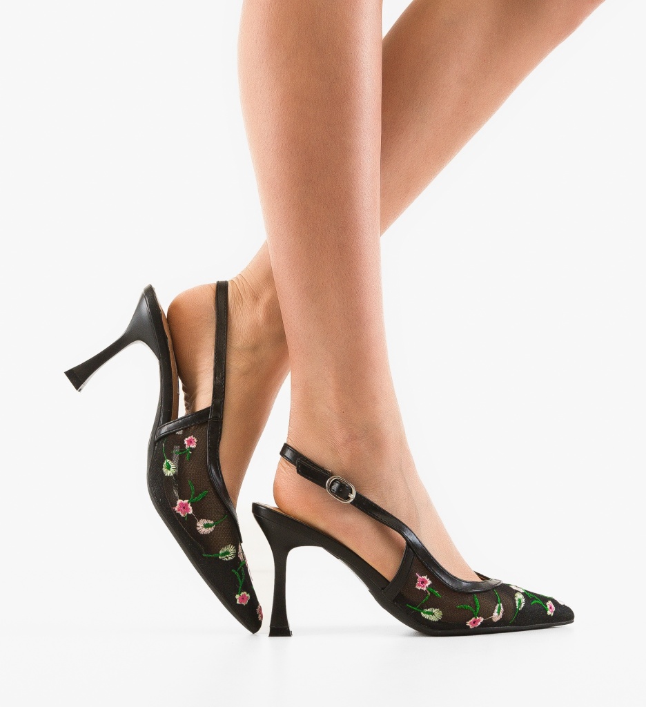 Pantofi dama Horn Negri eleganți cu toc - imagine 7