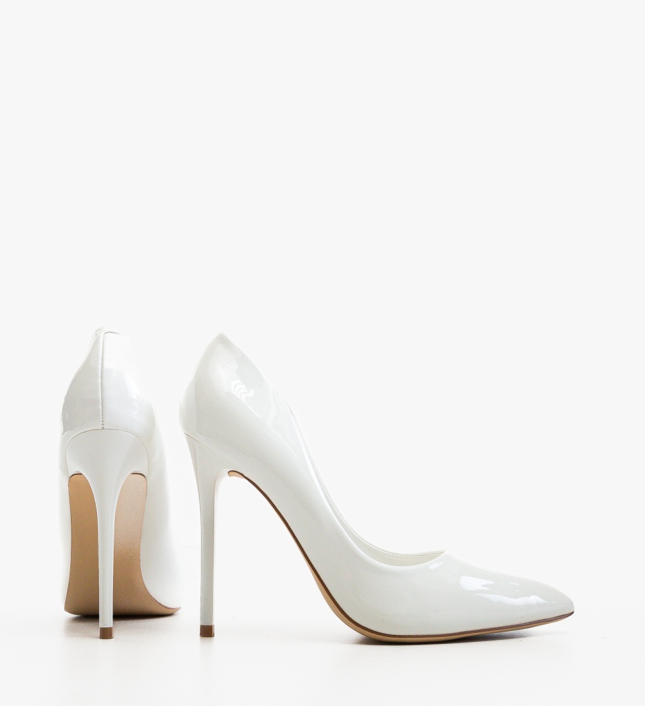 Pantofi Dama Lether Albi Eleganți cu Toc - imagine 4