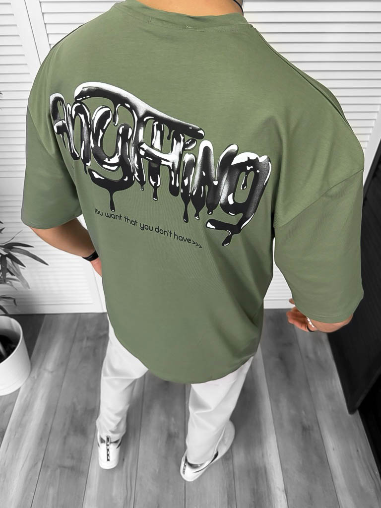 Tricou Barbati Oversize Kaki cu Imprimeu Original