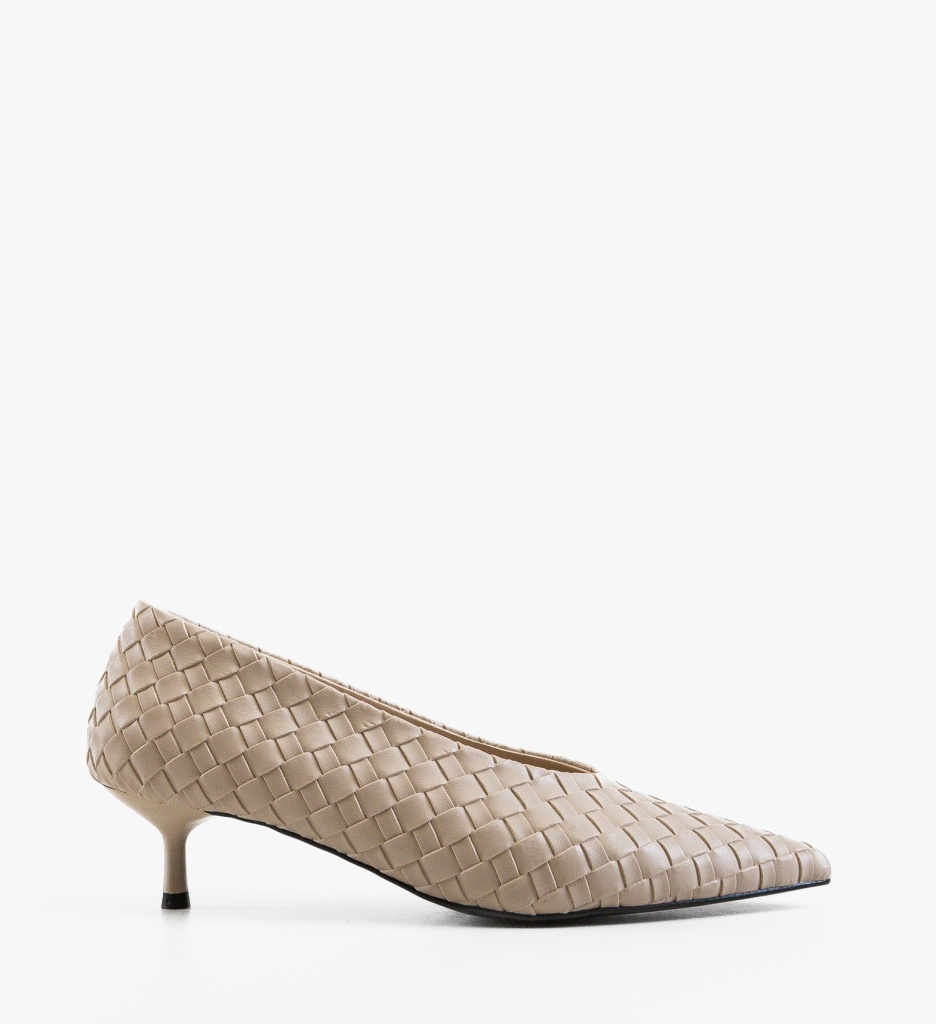 Pantofi dama Raten Bej eleganți cu toc - imagine 6