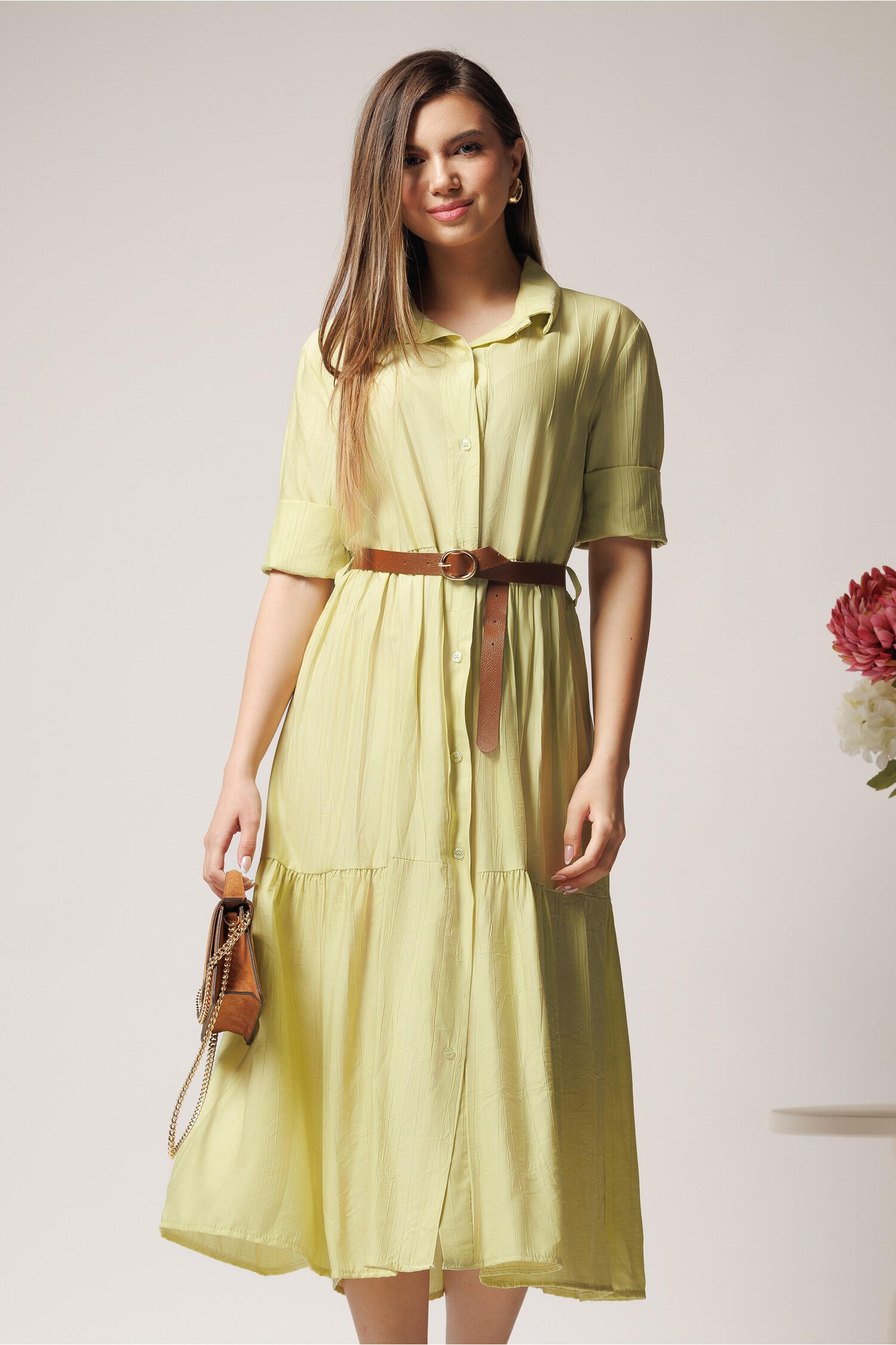 Rochie Galbena Viscoza Smart-Casual