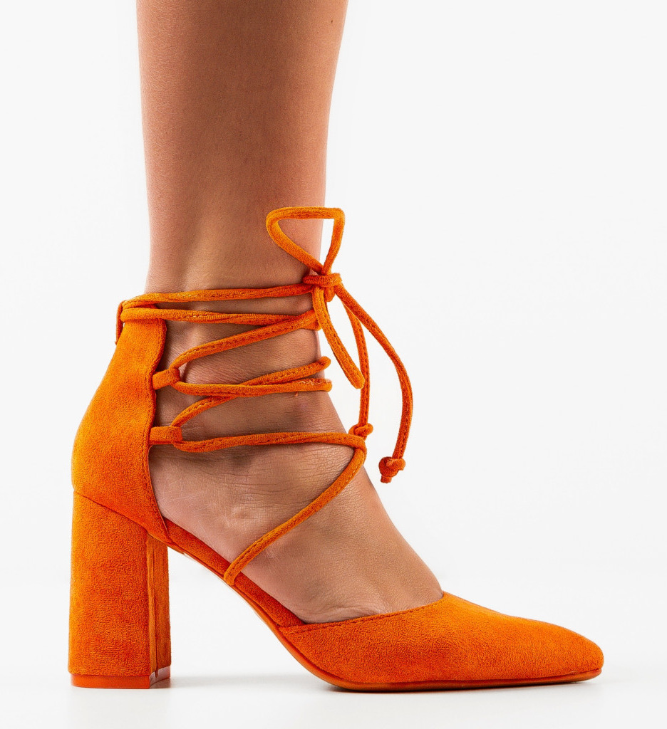 Pantofi Chelsea Dama Portocalii cu Toc - Stil Unic - imagine 4