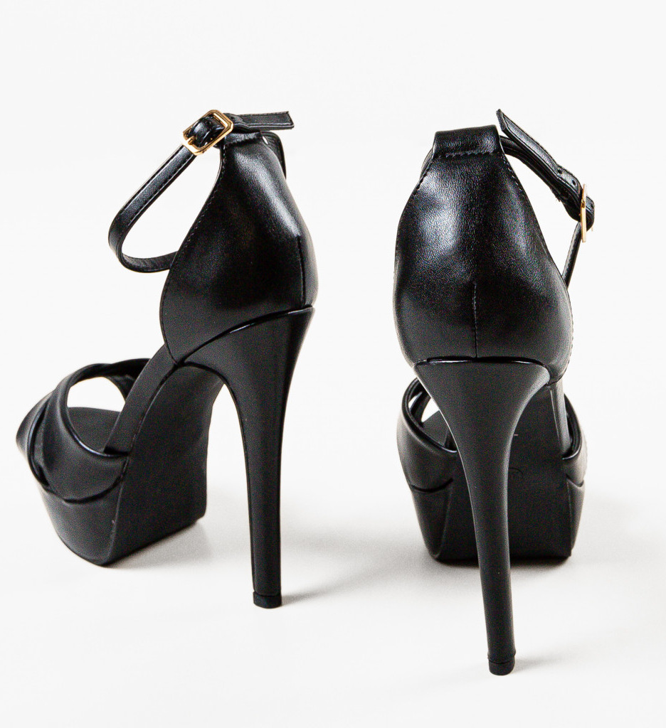 Sandale cu Toc Elegante Negre Model Foja - imagine 6