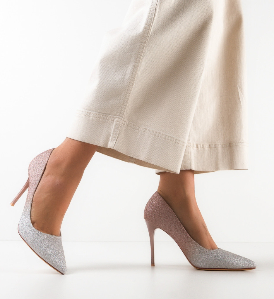 Pantofi dama aurii eleganti cu toc - imagine 3