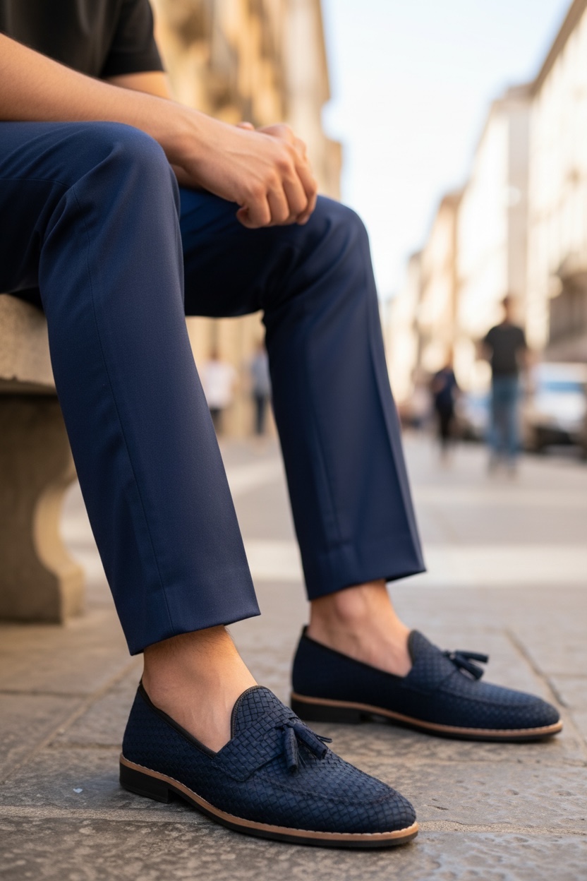 Mocasini Barbati Albastri Piele Eco Comozi N1-3 - imagine 2