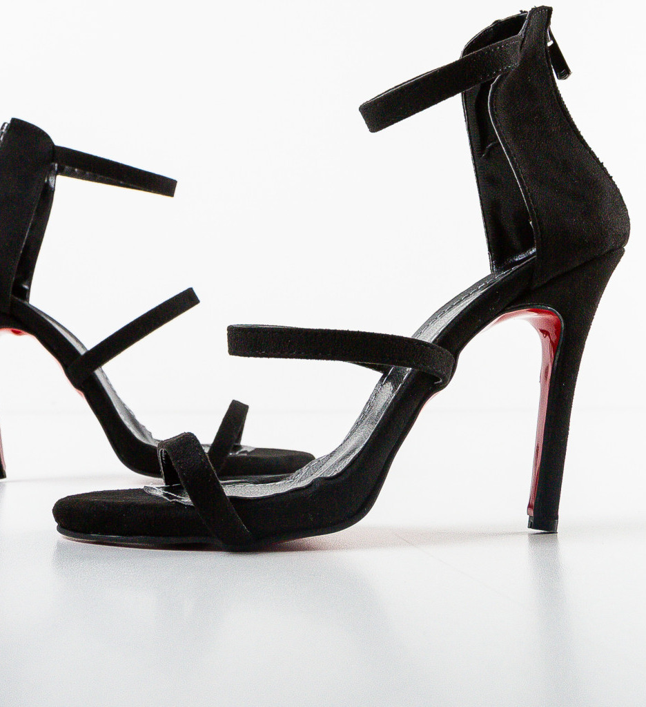 Sandale Dama Plakere Negre cu Toc Elegant - imagine 6