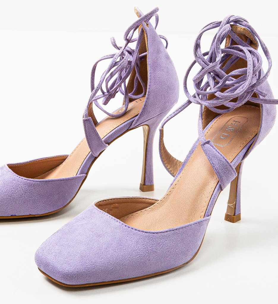 Pantofi Dama Lylyac Mov Eleganți cu Toc - imagine 4
