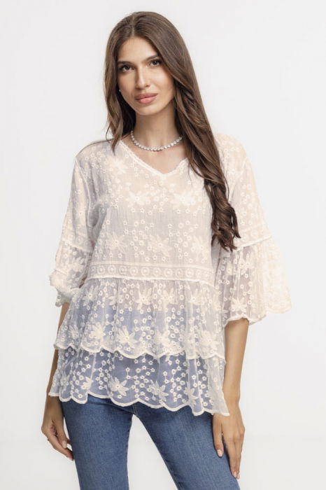 Bluza Dantela Bej | Shopika | Eleganță și Confort