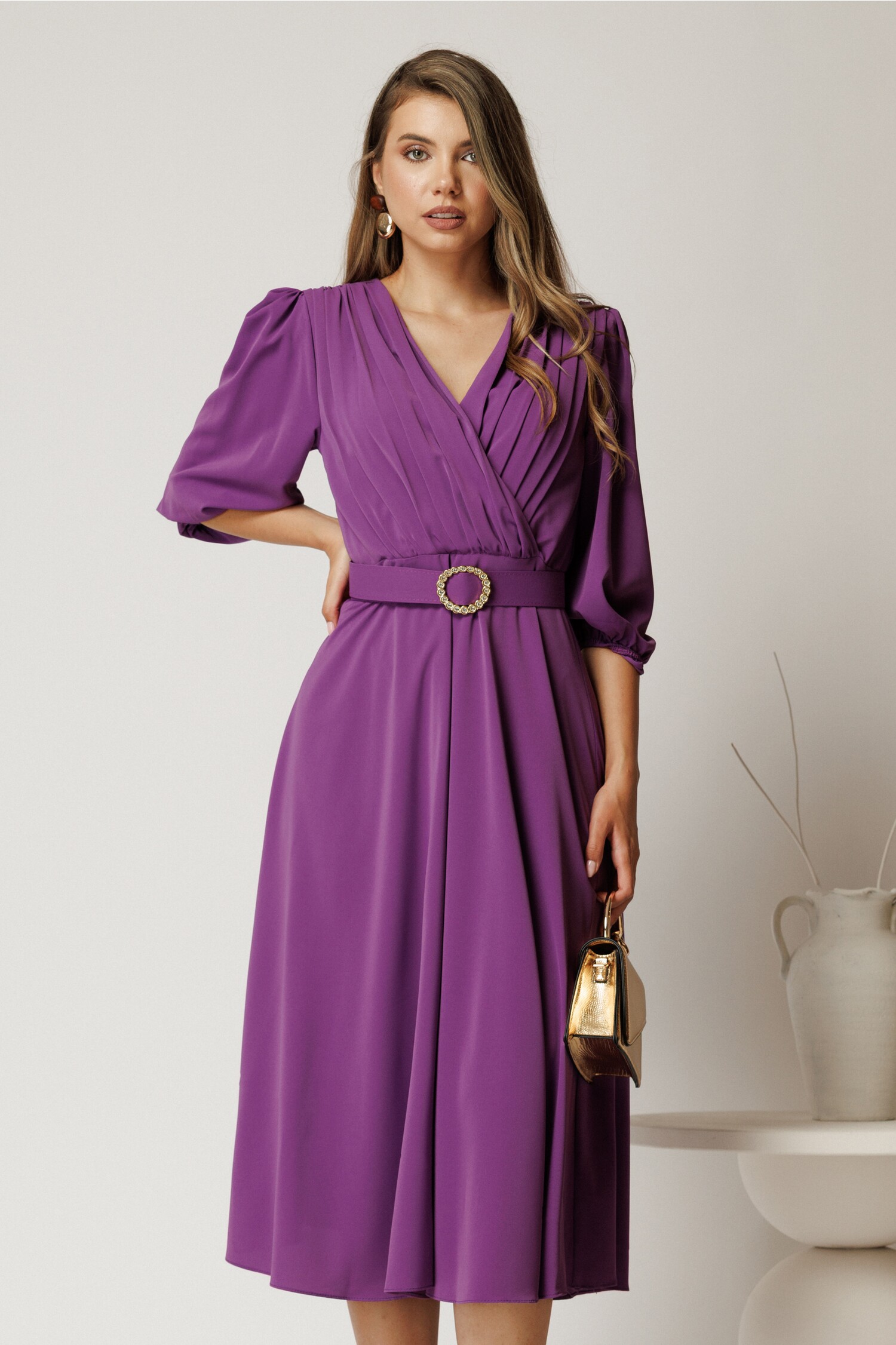 Rochie Midi Mov Eleganta pentru Cununie Civila