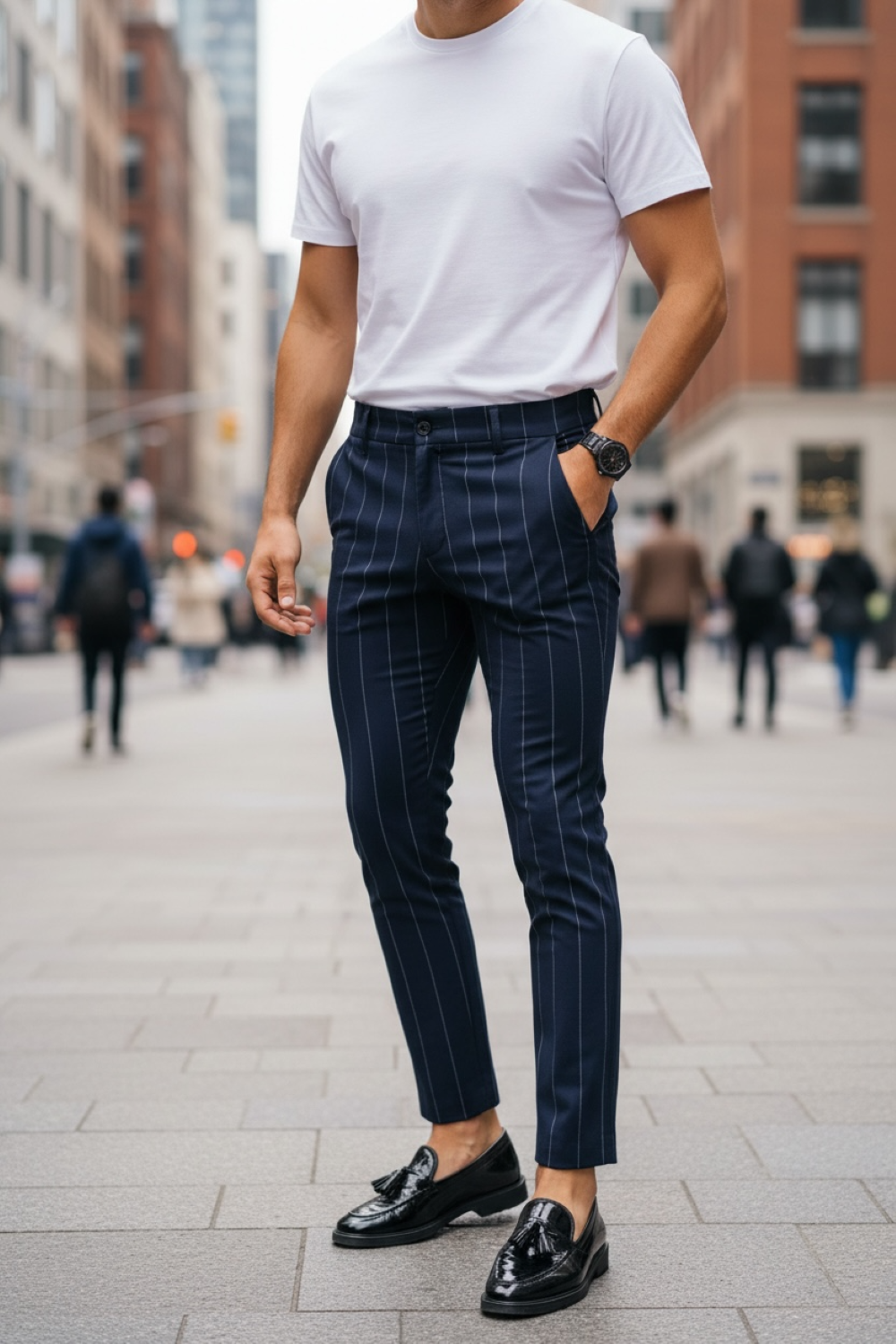 Pantaloni Barbati Bleumarin In Dungi | Stil Modern - imagine 2