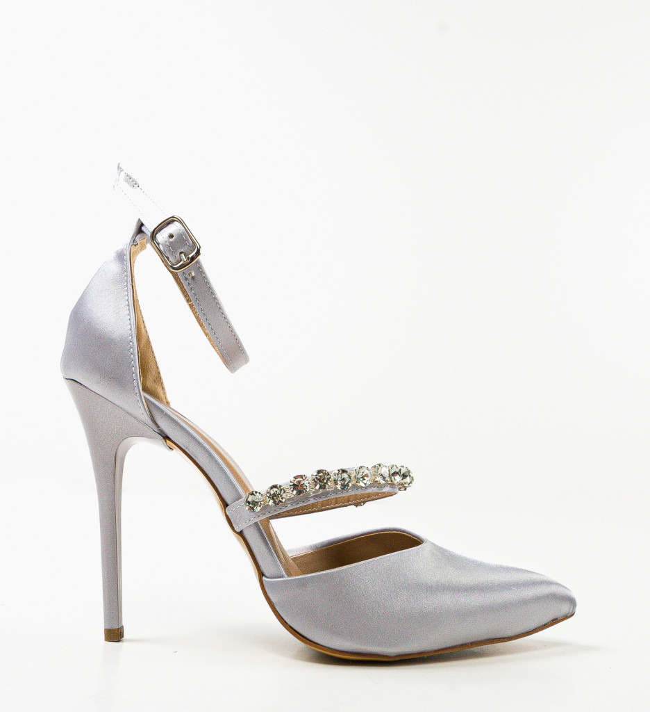 Pantofi Dama Volak Gri cu Toc Elegant - imagine 5