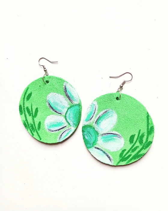 Cercei Handmade Piele Verde Shopika