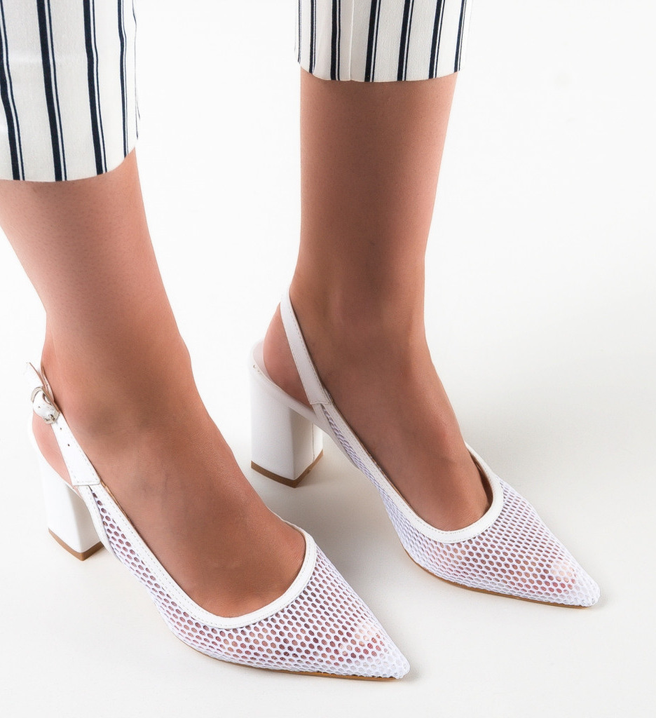 Pantofi Caresy Albi cu Toc - Eleganță și Stil - imagine 4