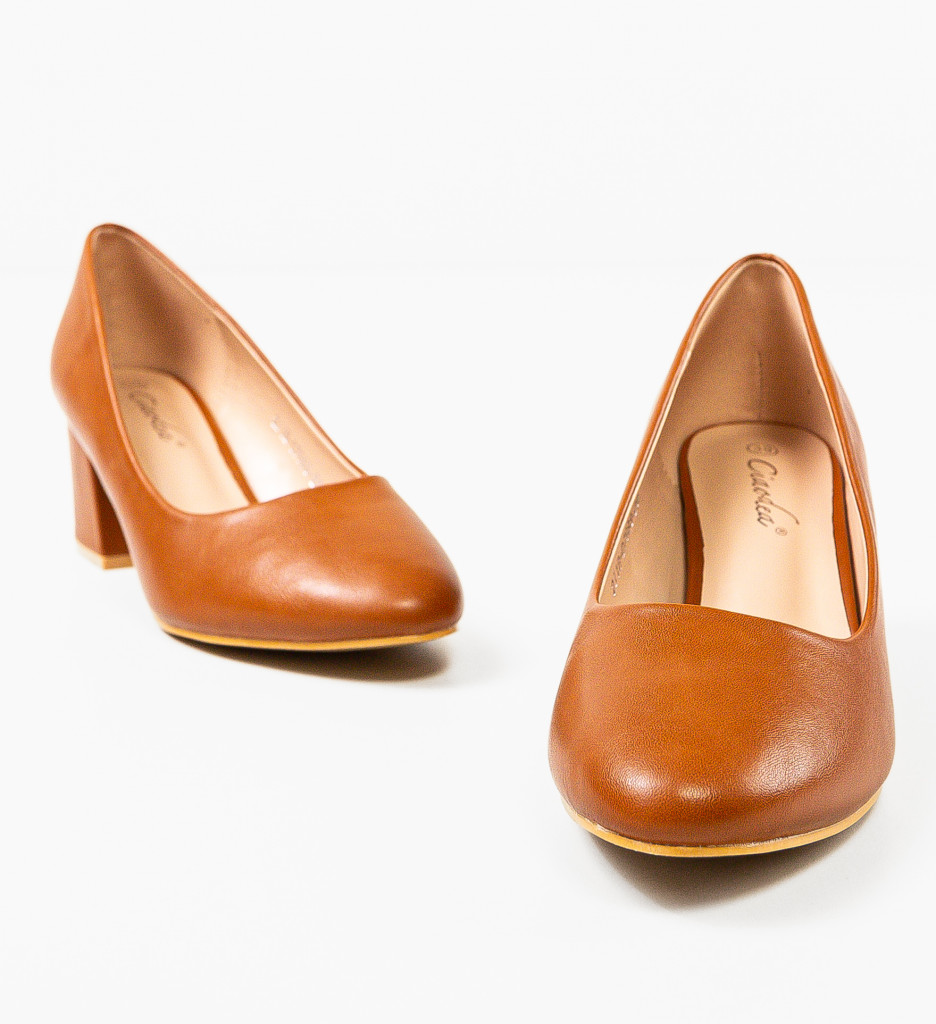 Pantofi dama Cobb Camel cu toc elegant - imagine 7