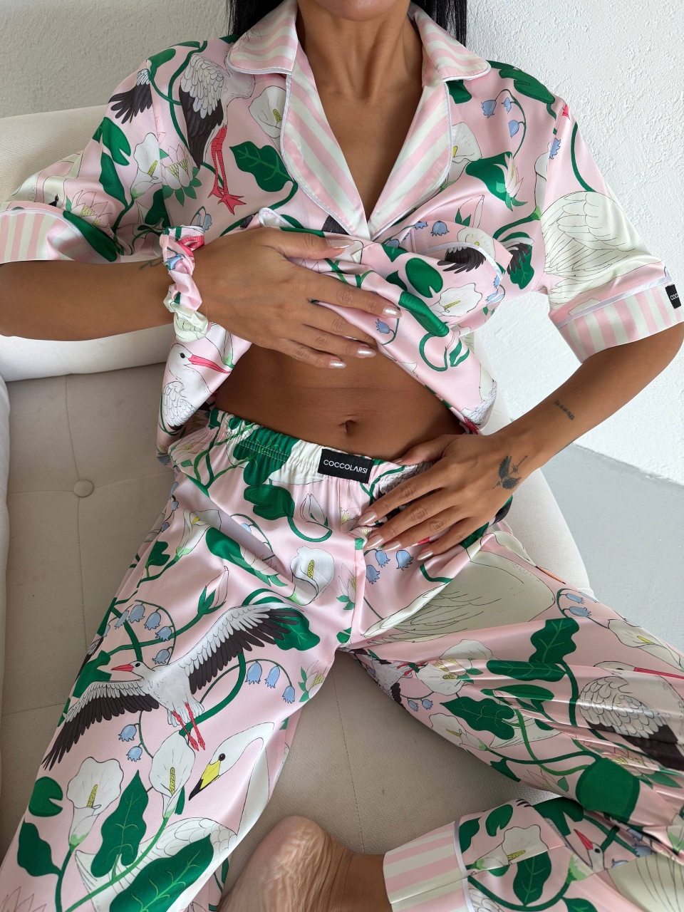 Set Pijama Dama 2 Piese Delis, Stil Satin Mat - imagine 6