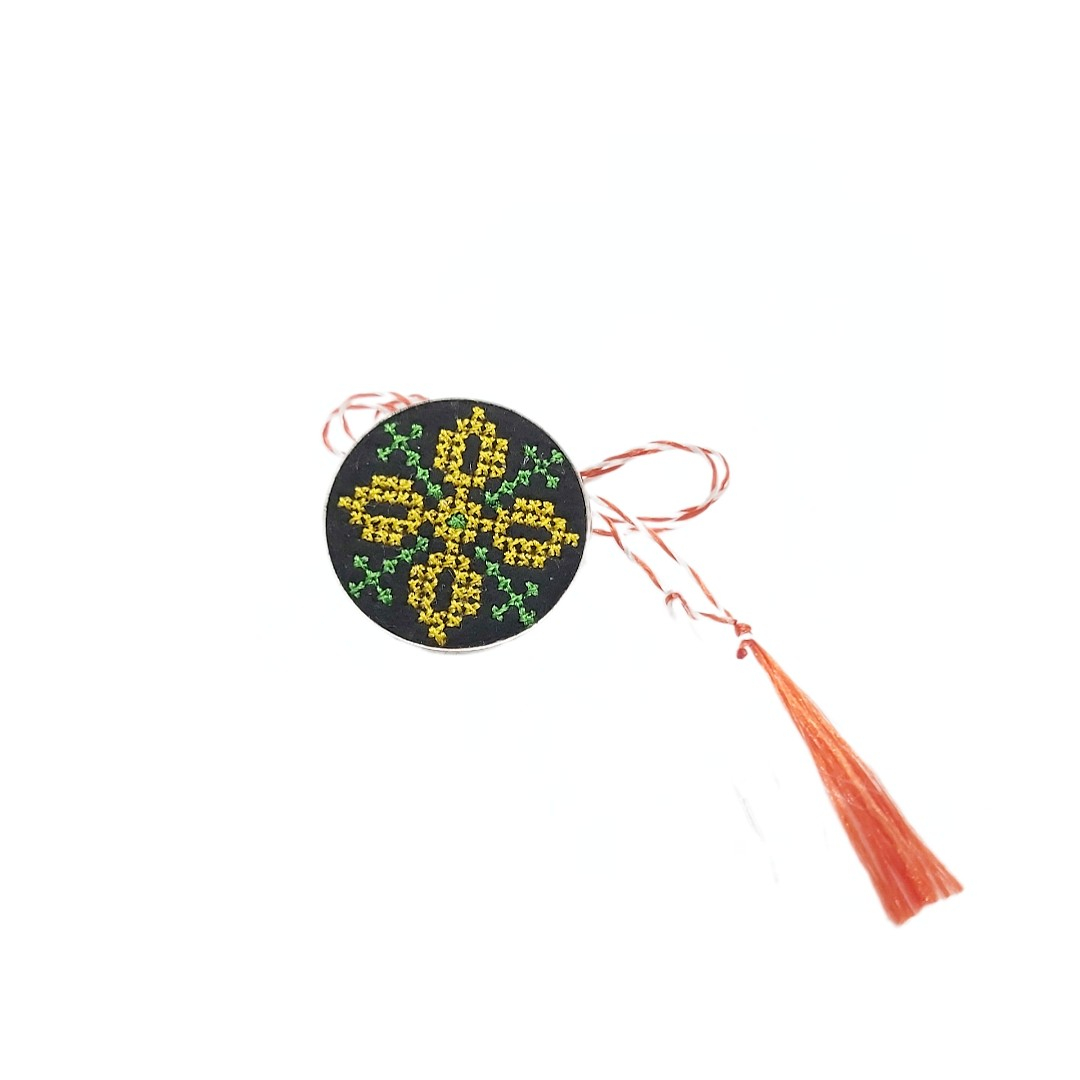 Brosa de inox cu broderie traditionala Galben