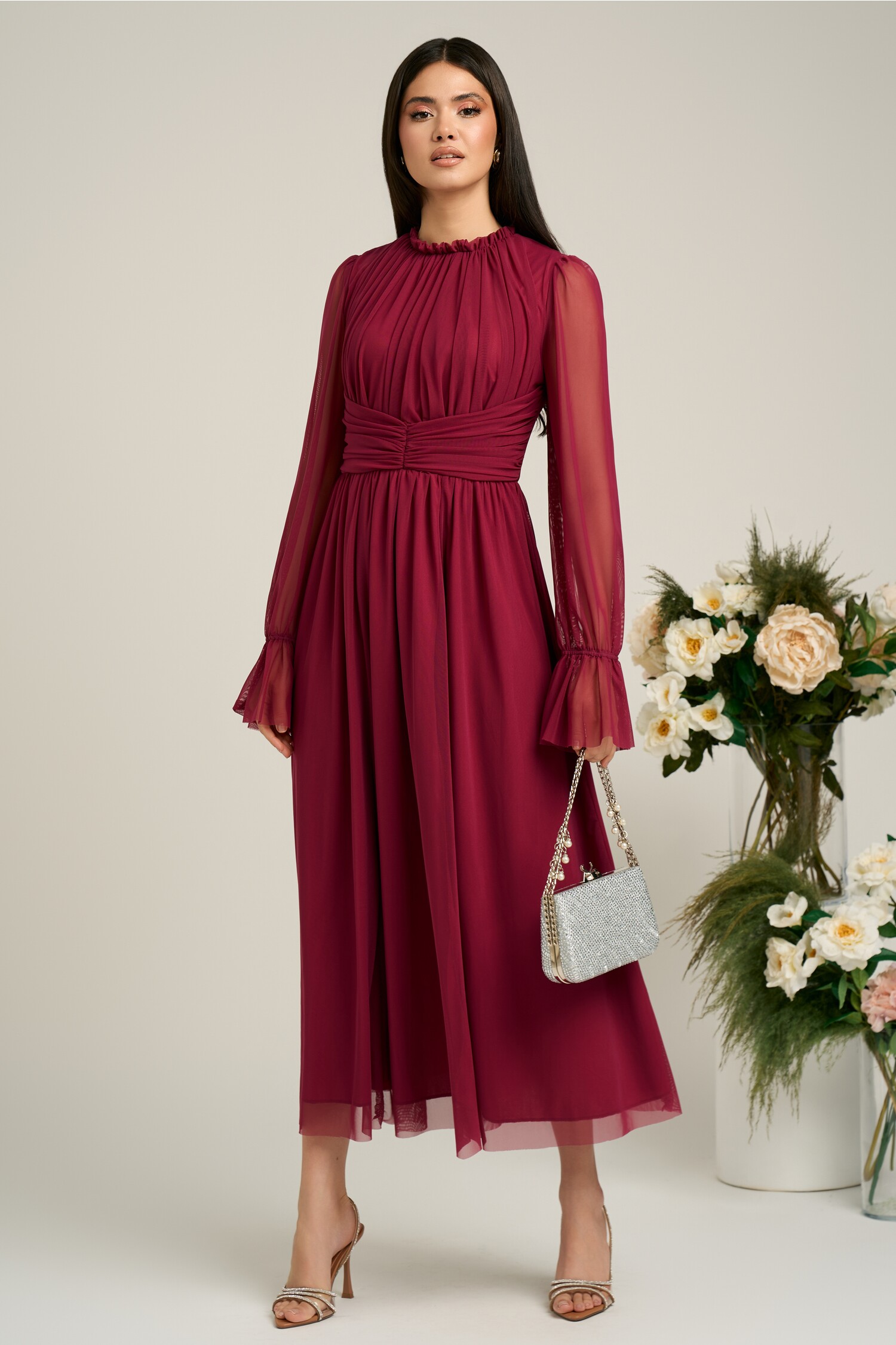 Rochie Magenta Ocazie Tull Fin | Dy Fashion