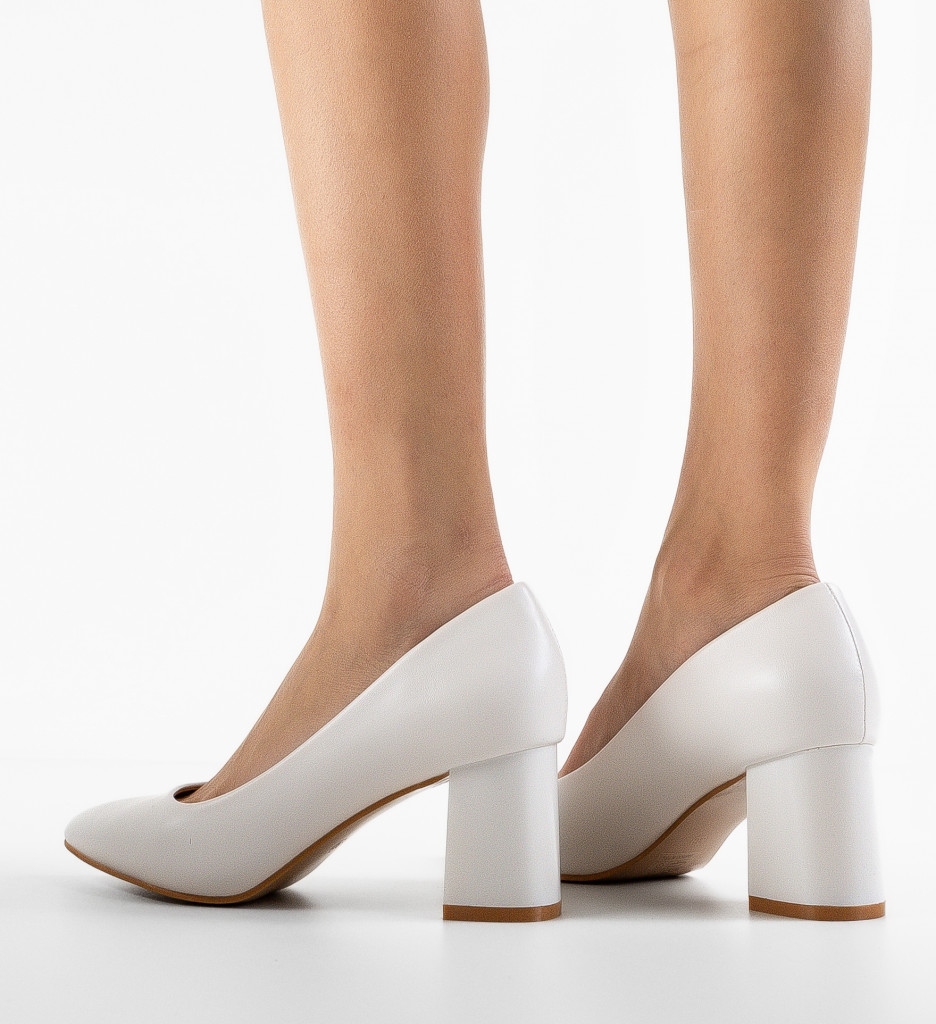 Pantofi Dama Albi cu Toc - Eleganță Asigurată