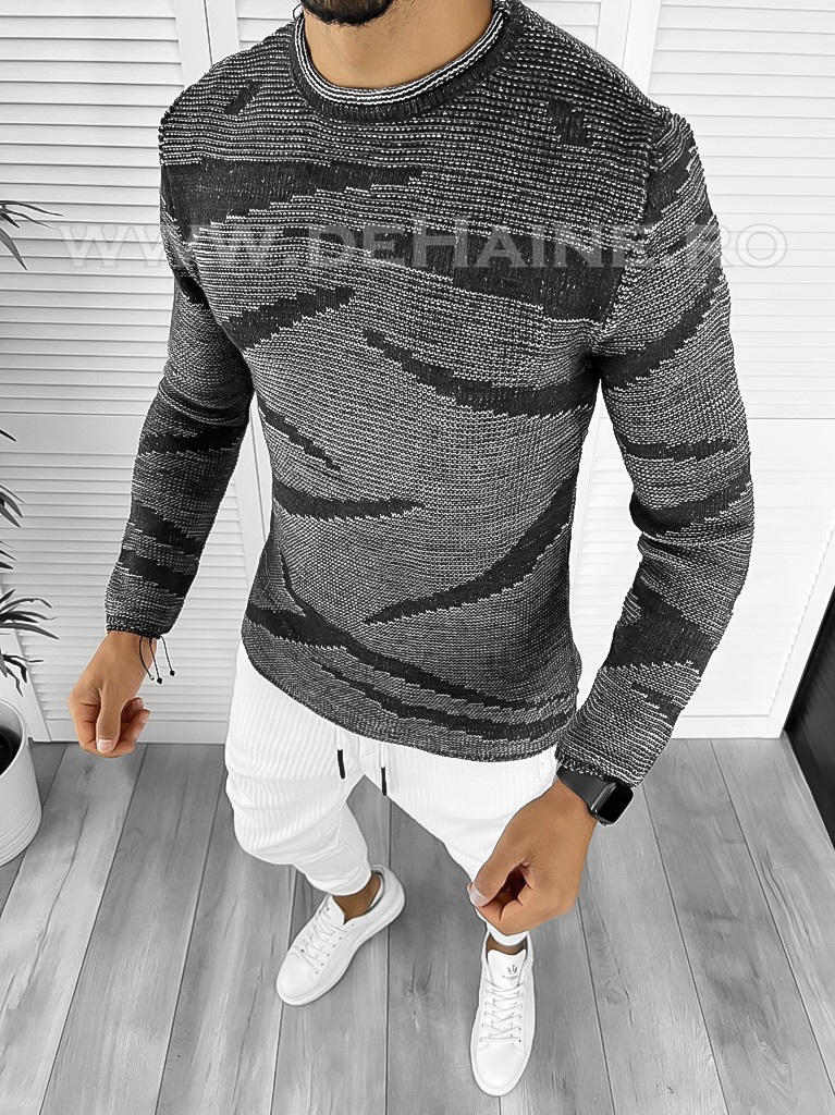 Pulover Barbati Gros Gri Slim Fit Elegant