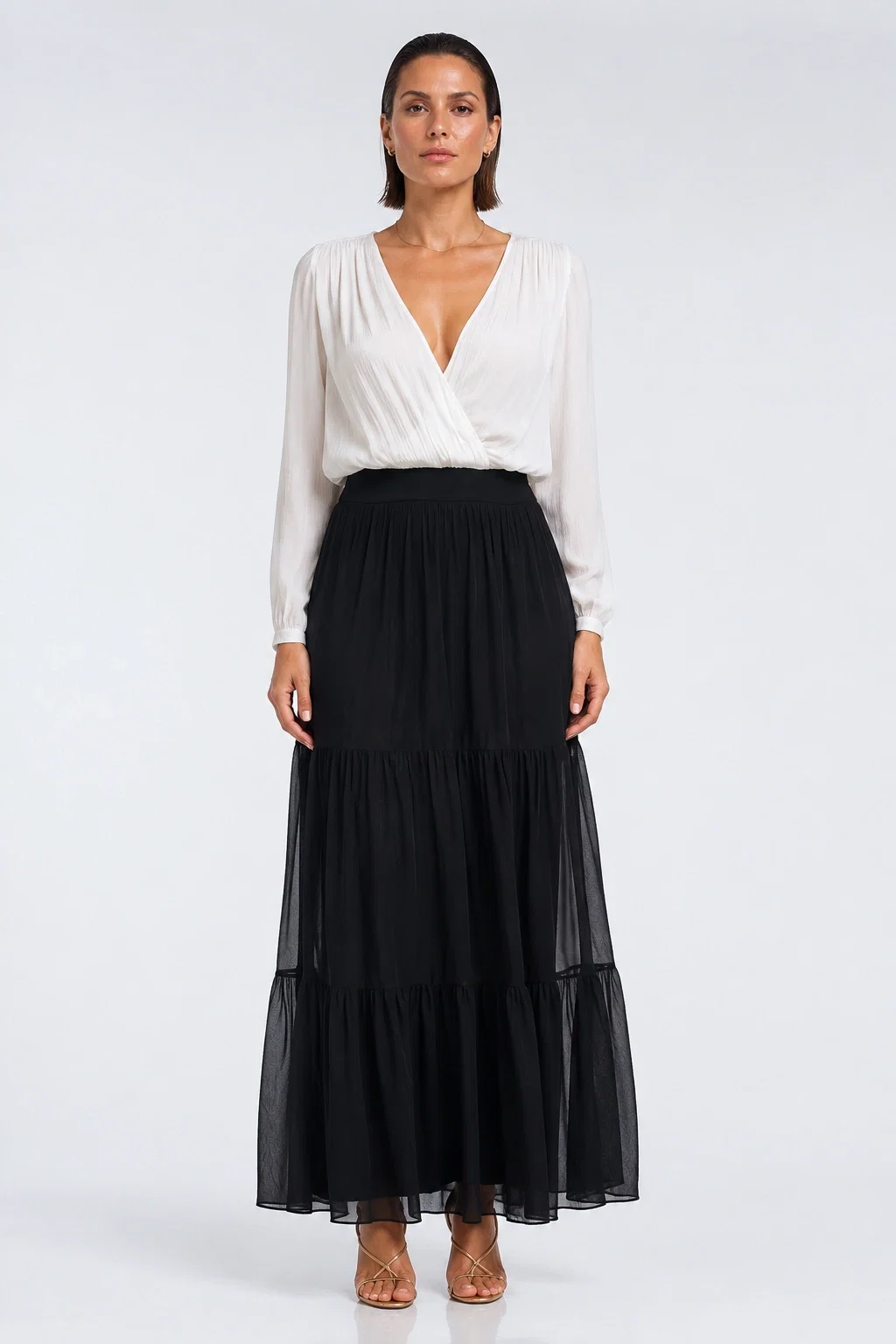 Fusta Neagra Matase cu Volane | Shopika - imagine 2