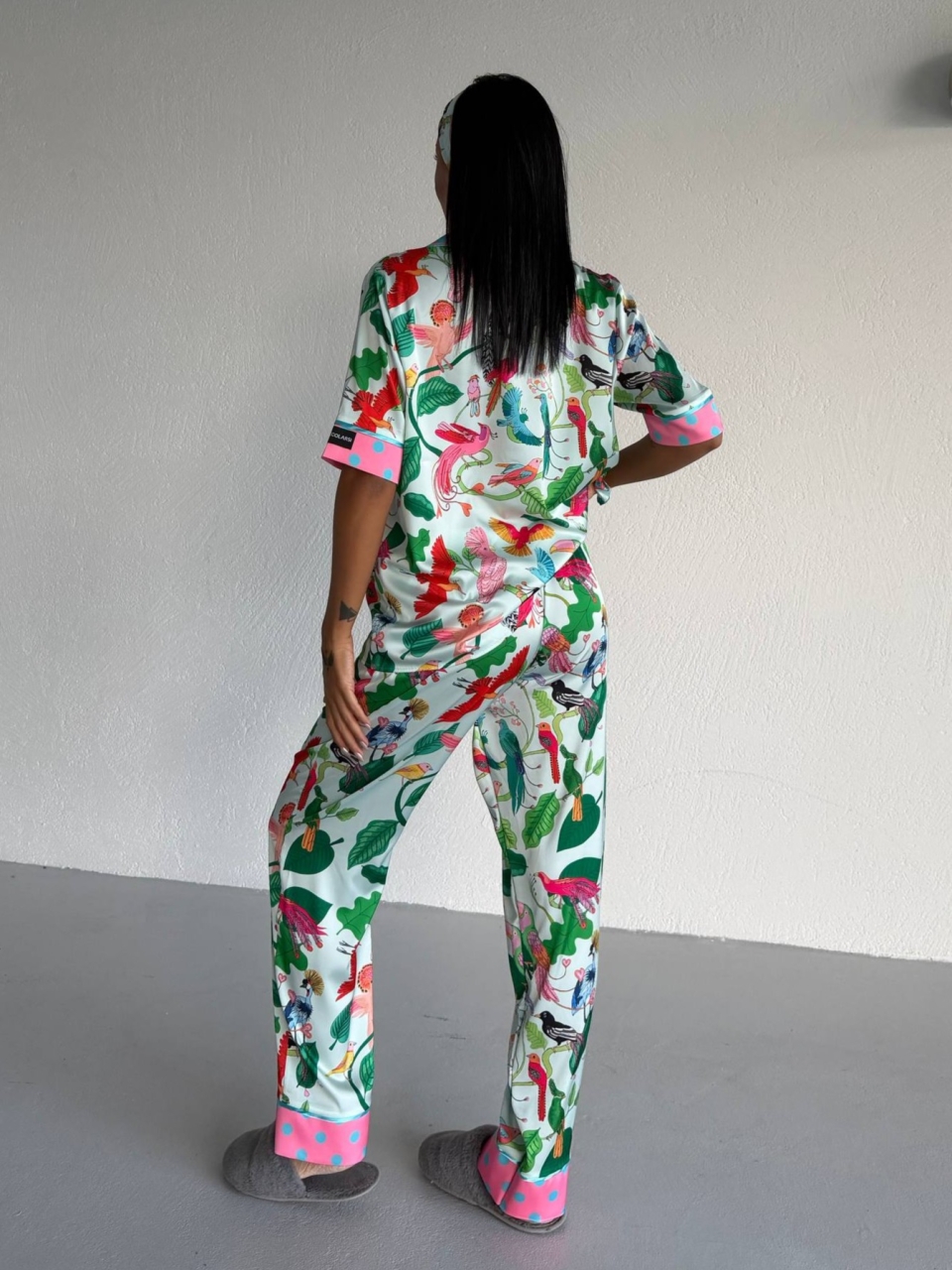 Pijama 2 piese Delis, Satin mat cu nasturi - imagine 4
