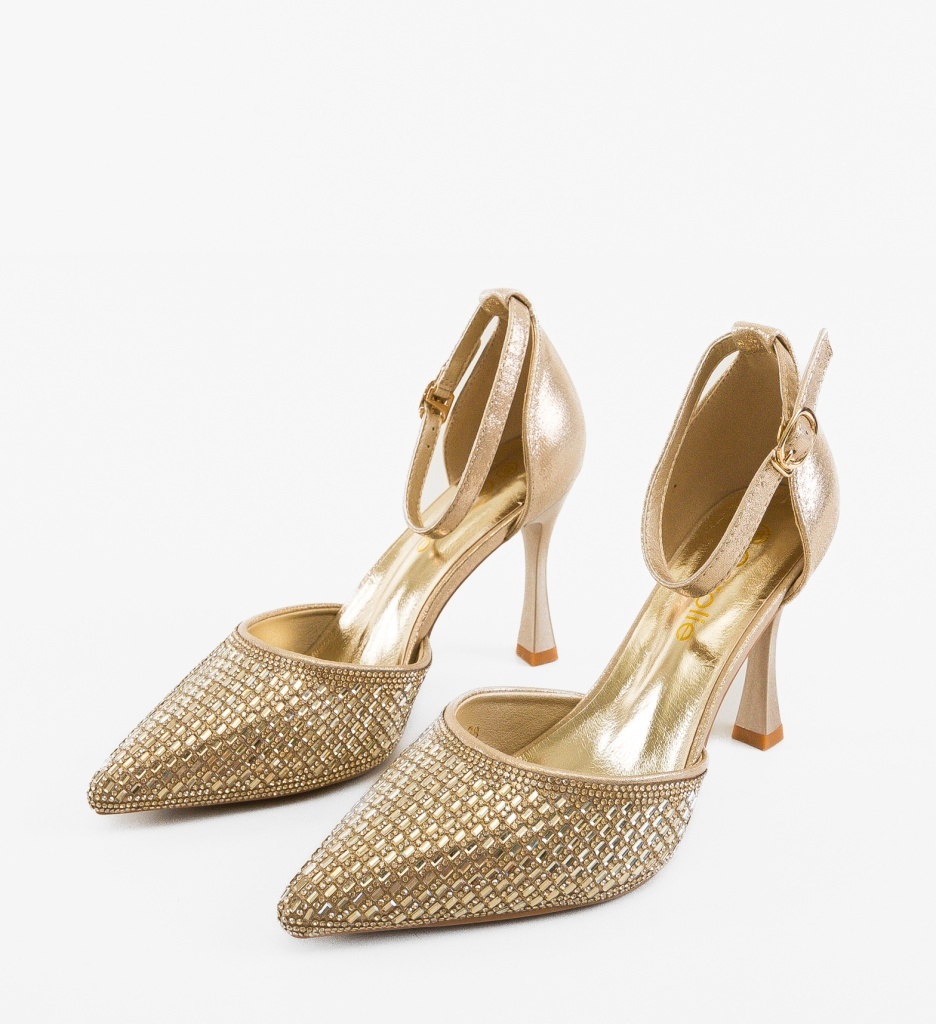 Pantofi dama Goldie Aurii eleganți - imagine 4